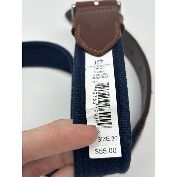 Southern Tide Canvas Leather Belt Men's Size 28 Small Navy Skip Jack - Picture 5 of 9
